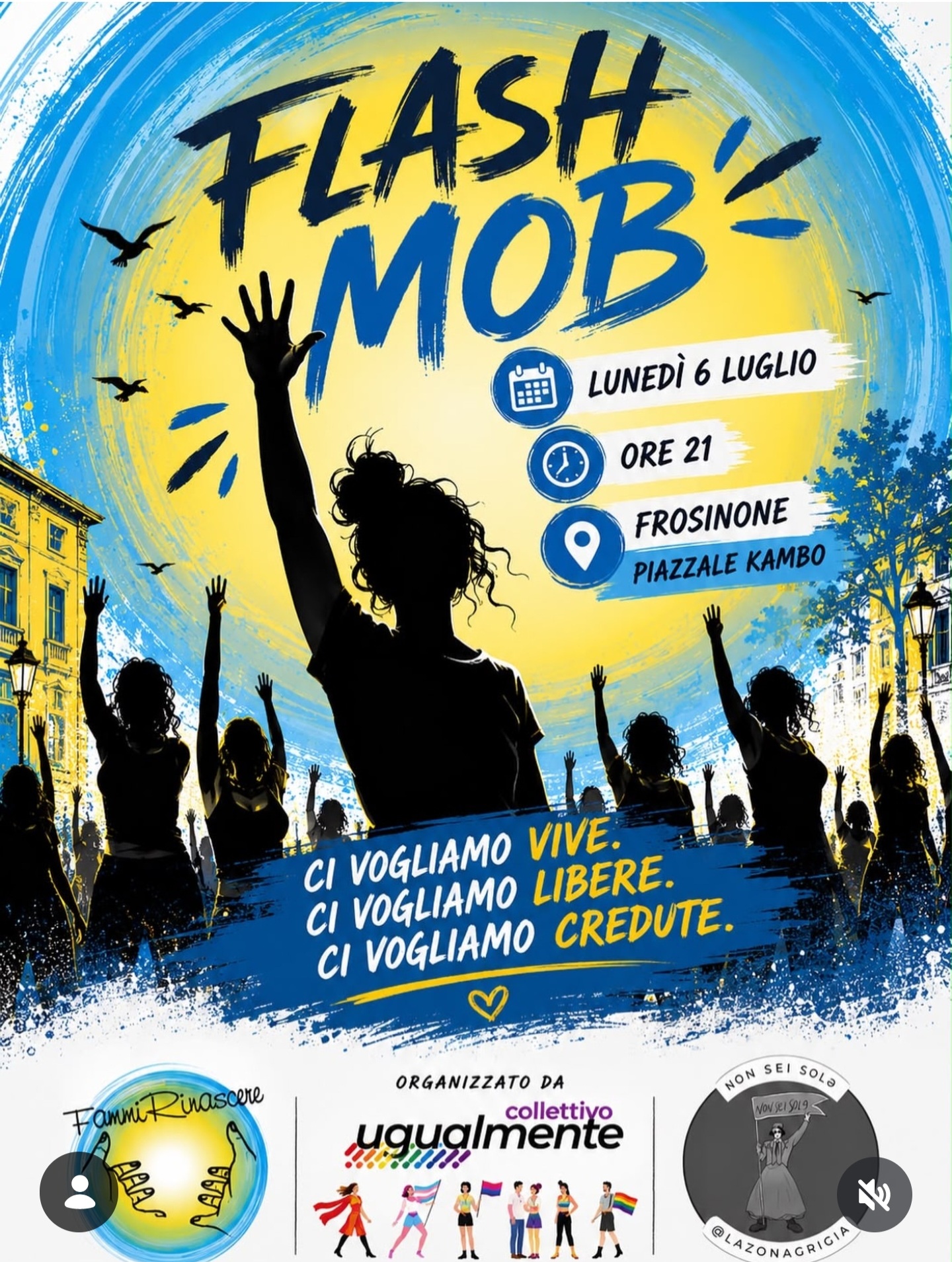 Flash mob  lunedì 6 luglio a Frosinone a sostegno di chi è vittima di violenza